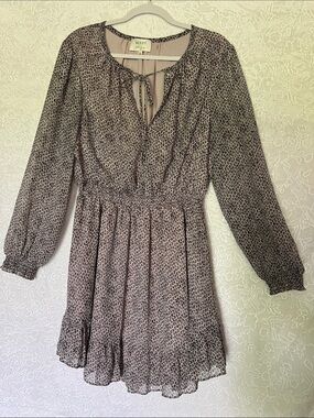 Wayf Mauve Leopard-Print Long Sleeve Mini Dress